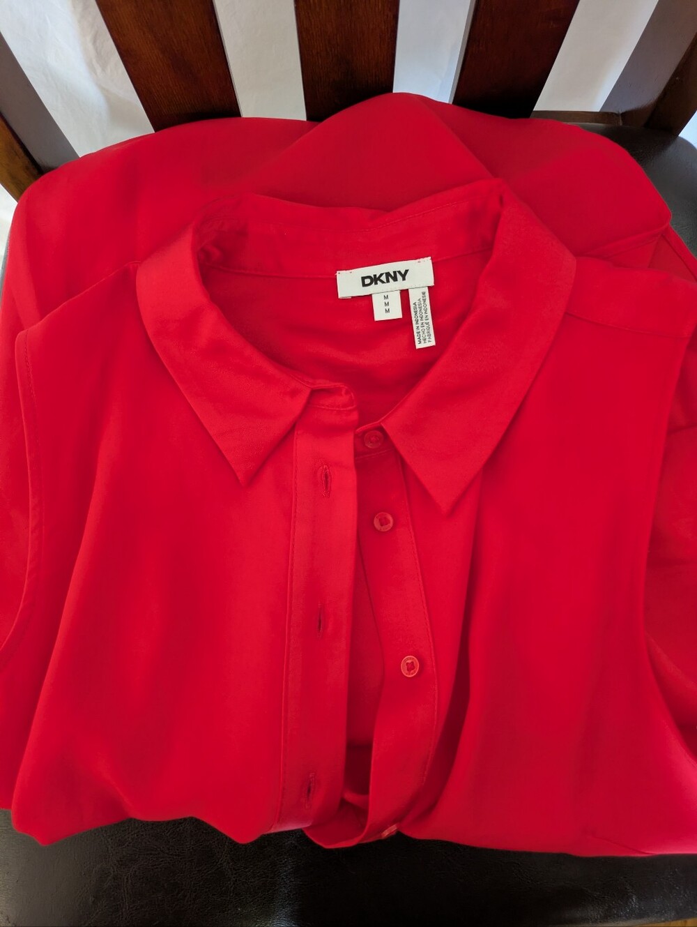 DKNY Bright Red Button-Down Sleeveless Blouse